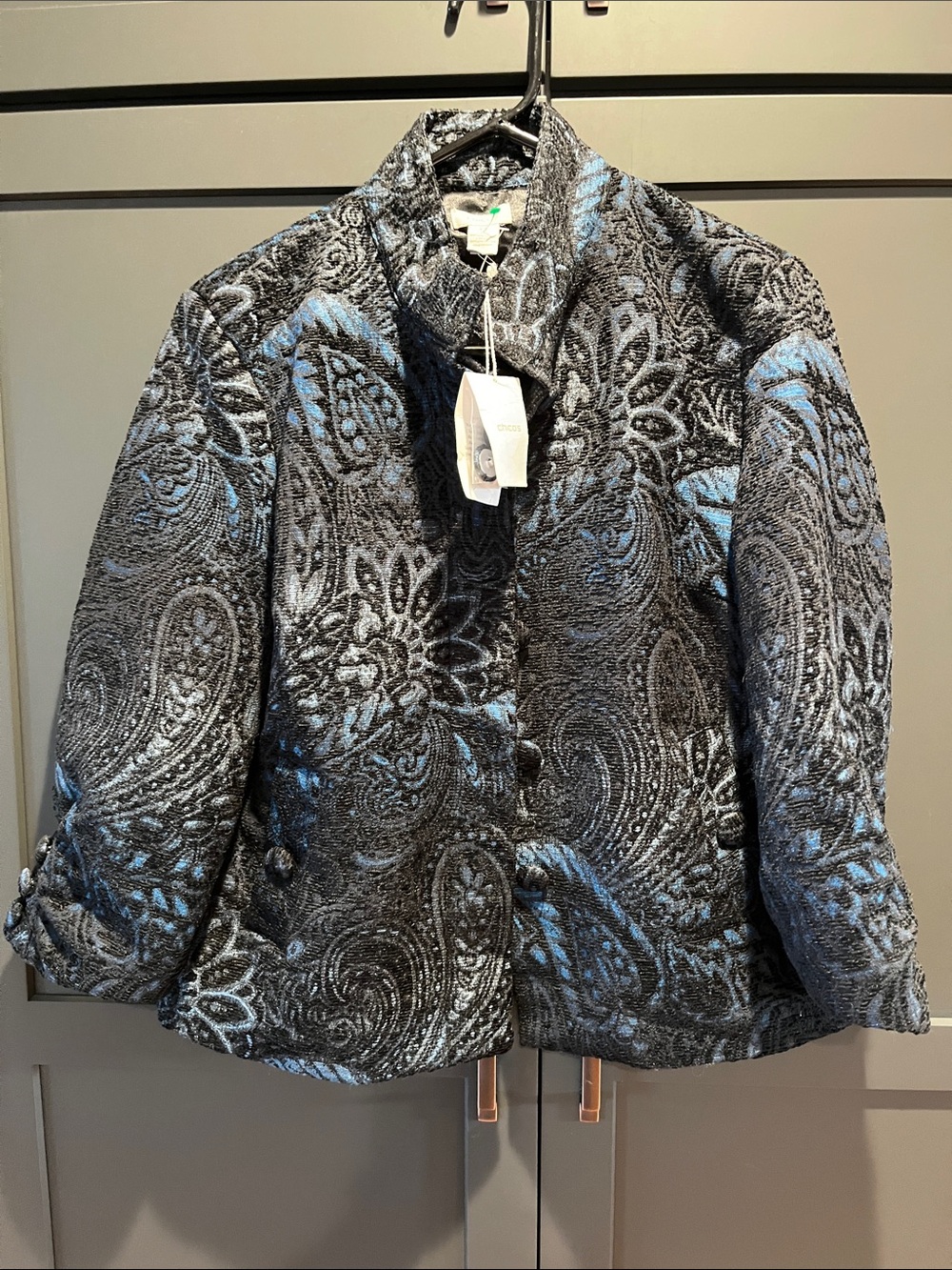 Chico’s Women's Black & Blue Paisley Quilted Jacket